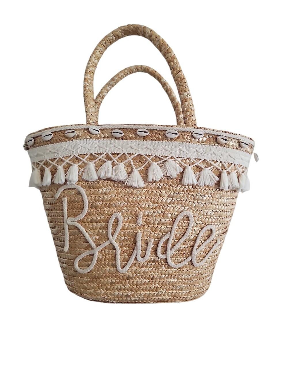 Bride Straw Tote Bag with Tassel Trim - Natural